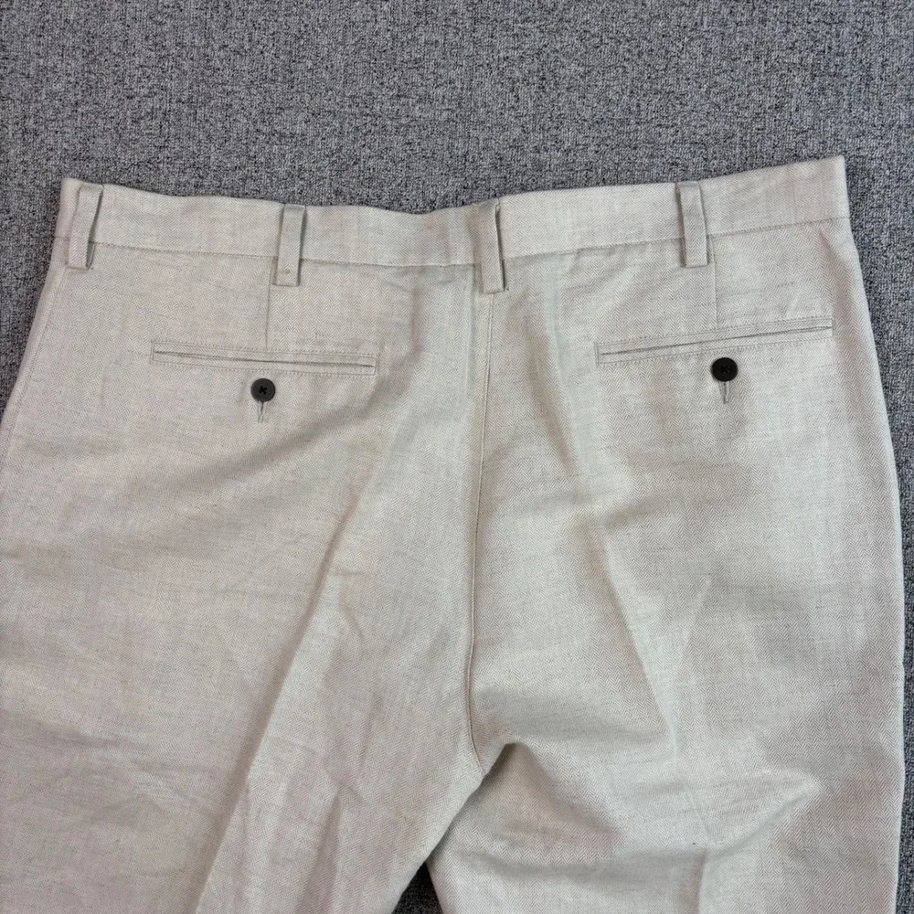 Caribbean Linen Blend Pants Mens 40x31 Beige Herringbone Resort Beach Wedding